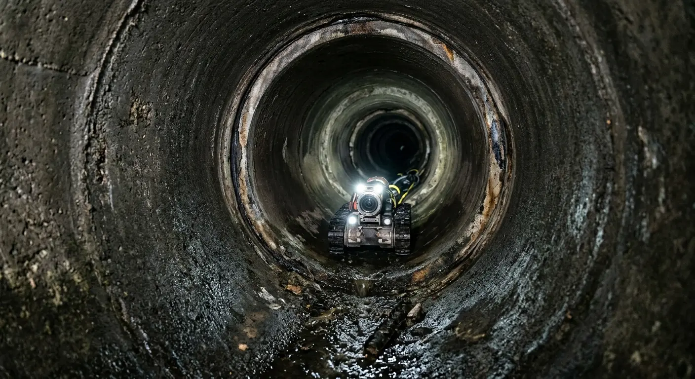 Robotic sewer camera inspecting pipe interior for Drain Snake Service in Kermit